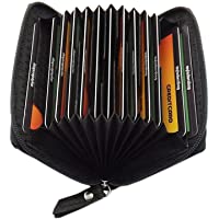 Cuero Tarjetero para Tarjeta de crédito y Tarjeta de Visita 13 Bolsillos con Bloqueo RFID y NFC (Negro)